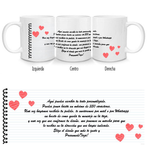 Taza con mensaje en una libreta