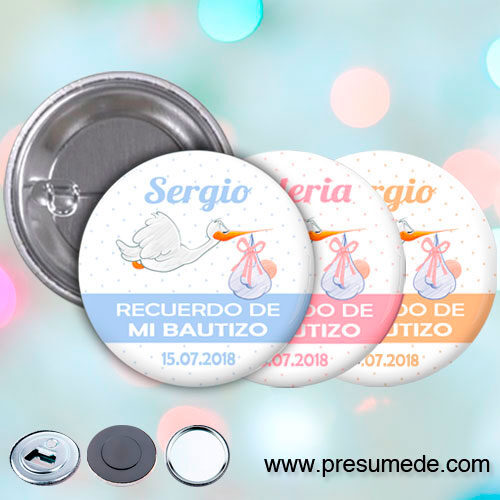 Chapas para bautizo cigüeña