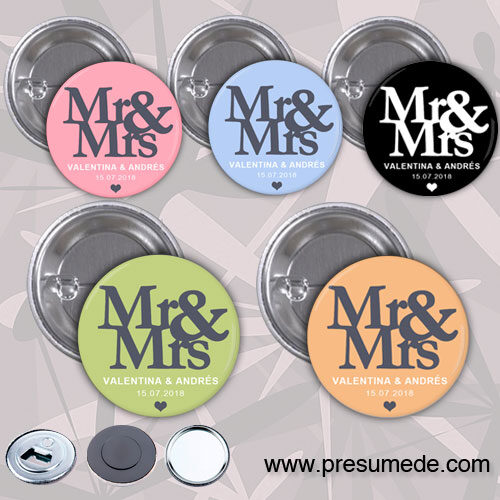 Chapas para boda Mr and Mrs