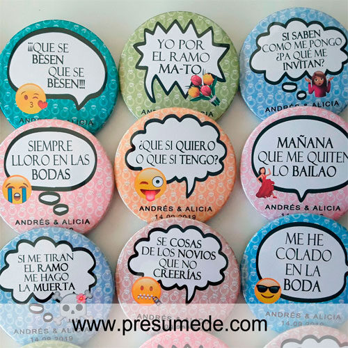 30 Chapas para boda PACK CON FRASES DIVERTIDAS Y EMOTICONOS - Imagen 2