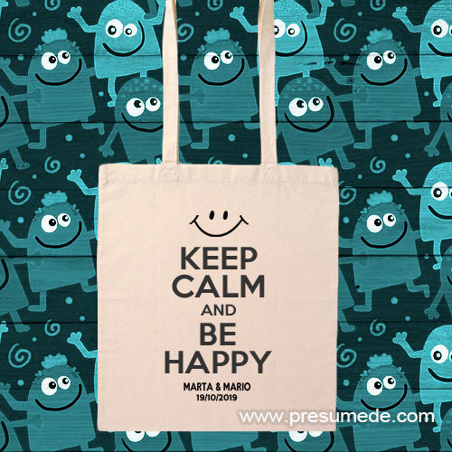 Bolsa de algodón para boda keep calm and be happy