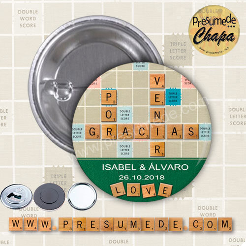 Chapas para boda Scrabble