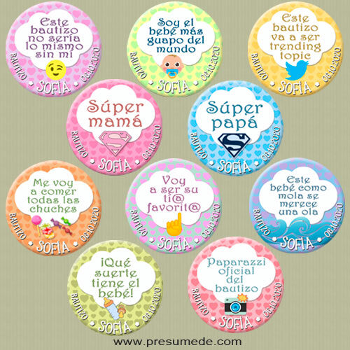 Chapas para bautizo pack con frases divertidas