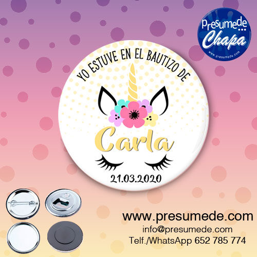 Chapas para bautizo unicornio