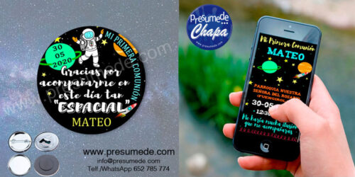 Invitación digital comunión espacial y chapas