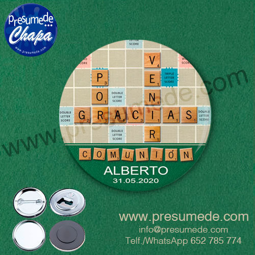 Chapas para comunión scrabble