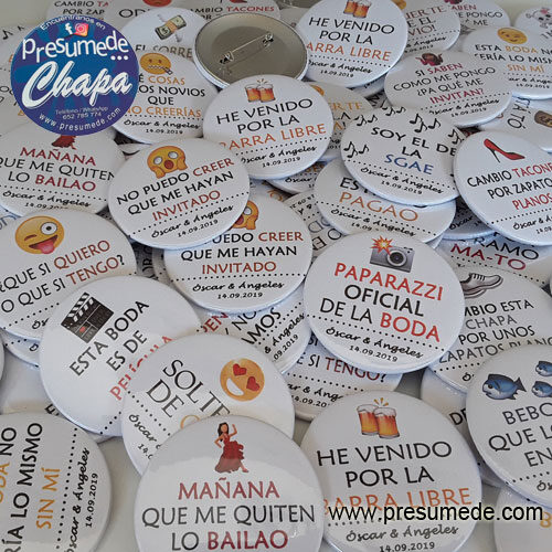 Chapas para boda pack con frases divertidas fondo blanco