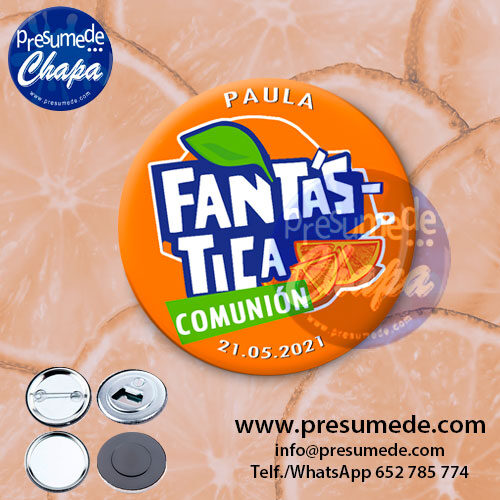 Chapas para comunión Fanta naranja