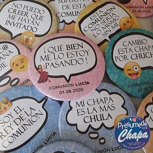 Chapas pack para comunión con frases divertidas