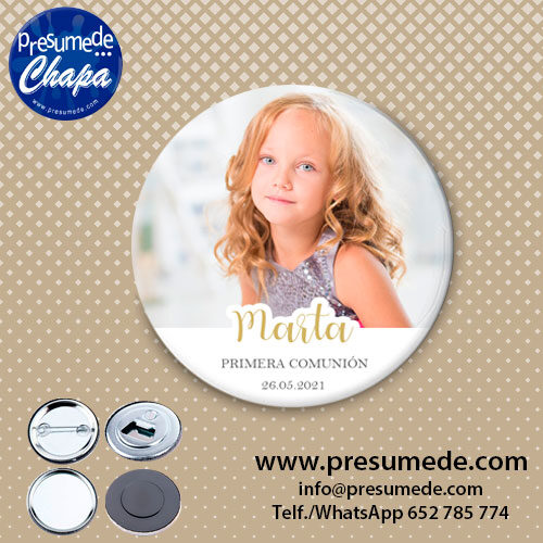 Chapas para comunión con foto y texto gold