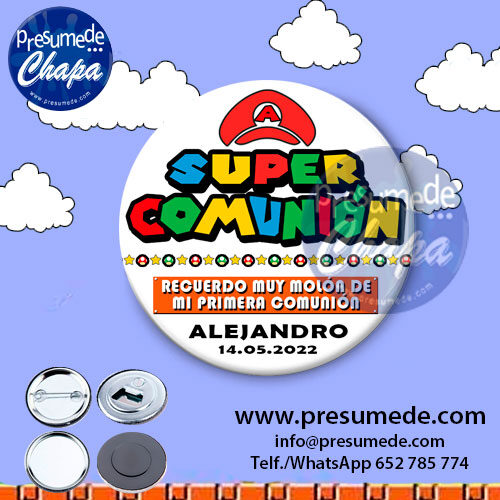 Chapas para comunión Súper Mario