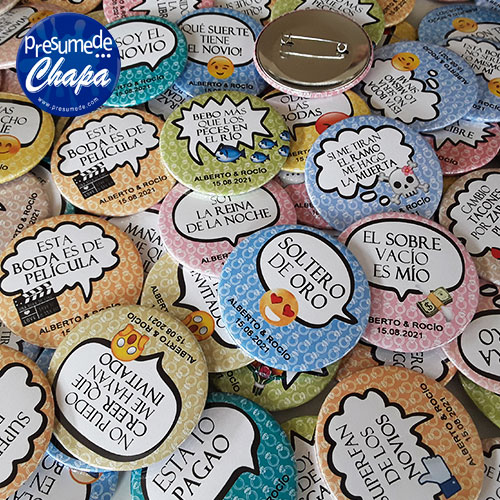 Chapas para boda pack con frases divertidas