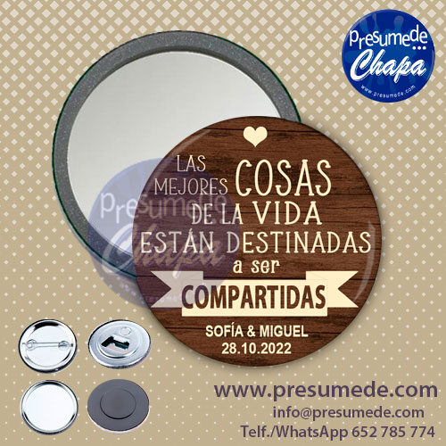 Chapas personalizadas con dibujo para Boda (abrebotellas o espejo)