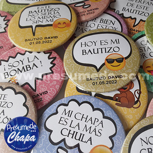 Chapas pack para bautizo frases divertidas