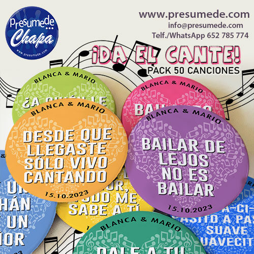 Chapas para boda pack letras canciones