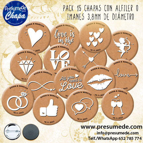 Pack chapas para boda papel kraft