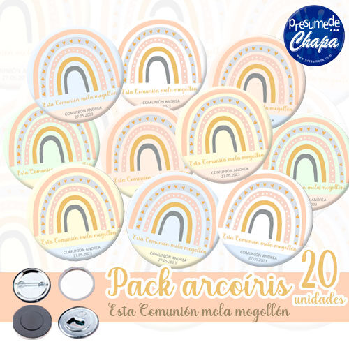 Chapas pack para comunión arcoiris