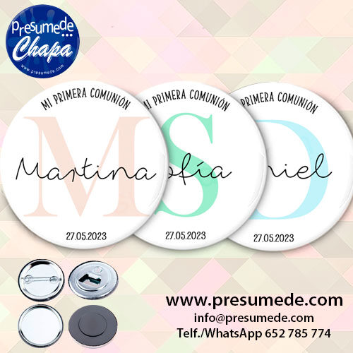 Chapas para comunión inicial y nombre