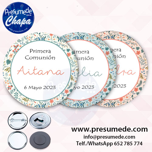 Chapas para comunión círculo y flores