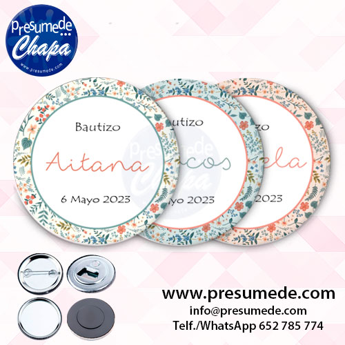 Chapas para bautizo círculo y flores