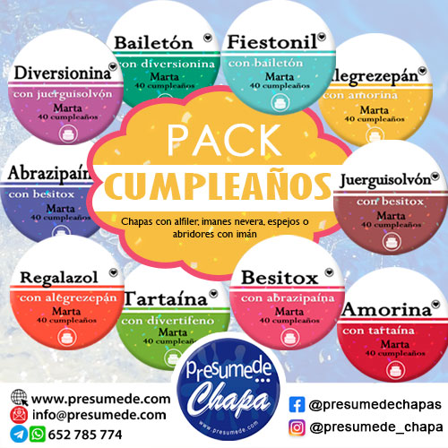 Chapas pack para cumpleaños medicamentos