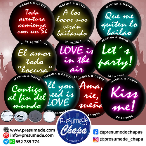 Chapas para boda frases neón