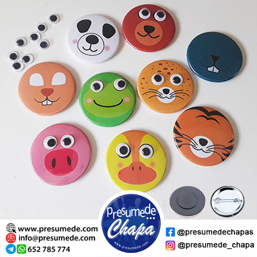 Pack 9 chapas animales con ojos adhesivos