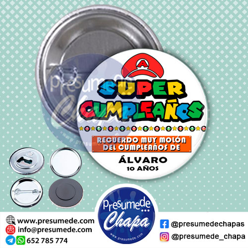 Chapas para cumpleaños super Mario