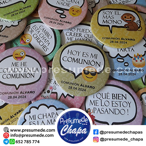 Chapas pack para comunión con frases divertidas