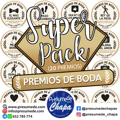 Chapas para boda pack premios