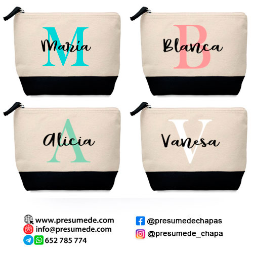 Neceser de algodón inicial y nombre