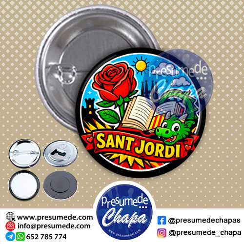 Chapas Sant Jordi libro y rosa