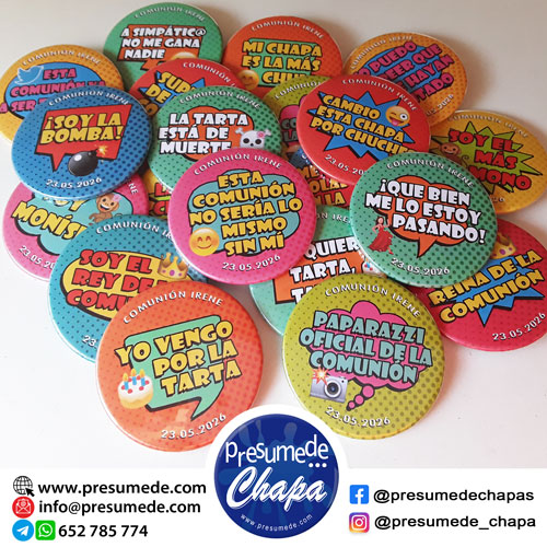 Chapas pack para comunión cómic