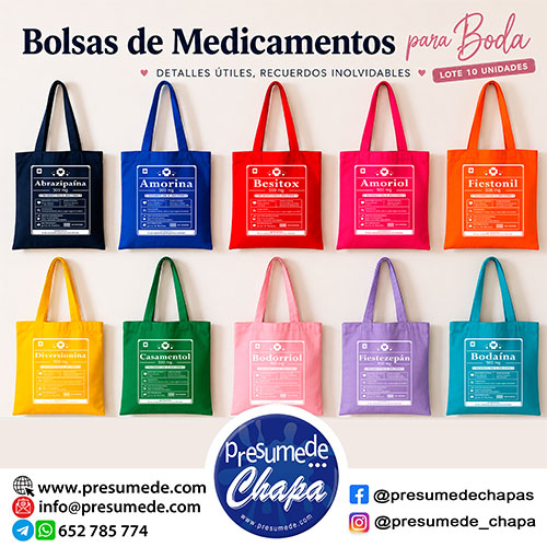 Pack 10 bolsas de algodón para boda medicamentos