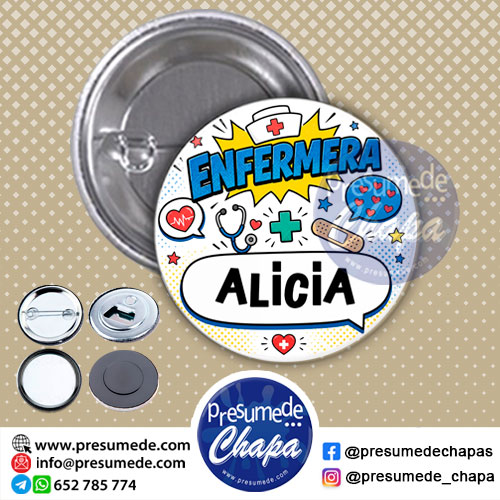 Chapas enfermera personalizadas cómic