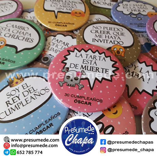 Chapas pack para cumpleaños frases divertidas