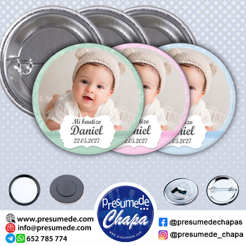 Chapas para bautizo con foto y texto cartel