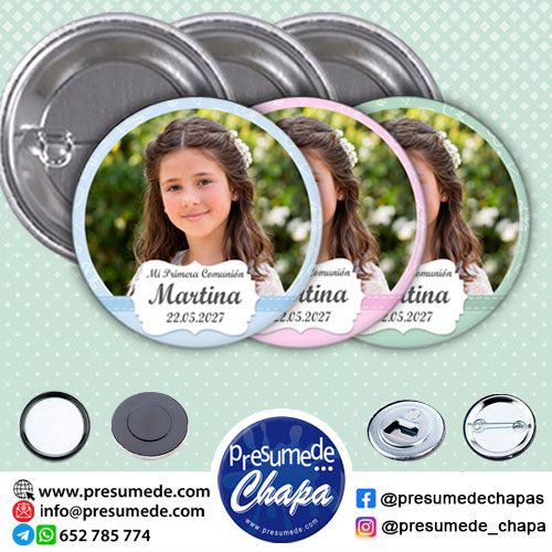Chapas para comunión con foto y texto cartel